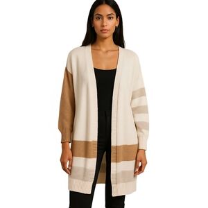 SHEIN Cream and Brown Colorblock Cardigan